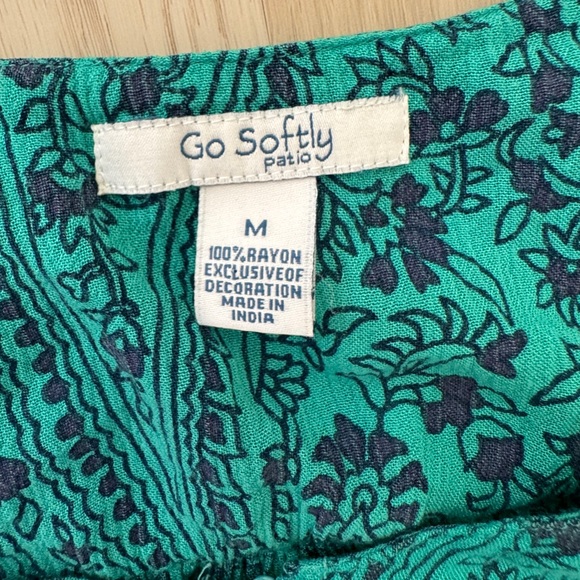 GO SOFTLY • Floral Tassel Zip Caftan Mumu Patio Midi House Dress Teal pockets M - Picture 3 of 7